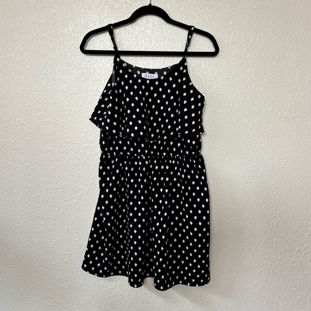 Elle Black & White Polka Dot Tiered Mini Dress Medium